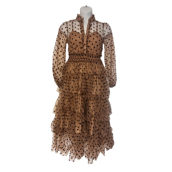 Mable Tulle Polka Dot Peasant Regency Cocktail Wedding Guest Formal Tea Dress - Picture 4 of 16